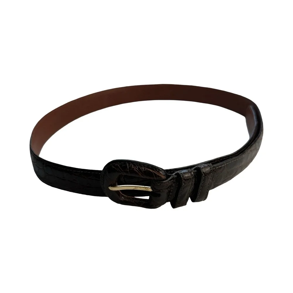 Bespoke Genuine Caiman Crocodile Dark Brown Mens Belt Size 34 NWOT